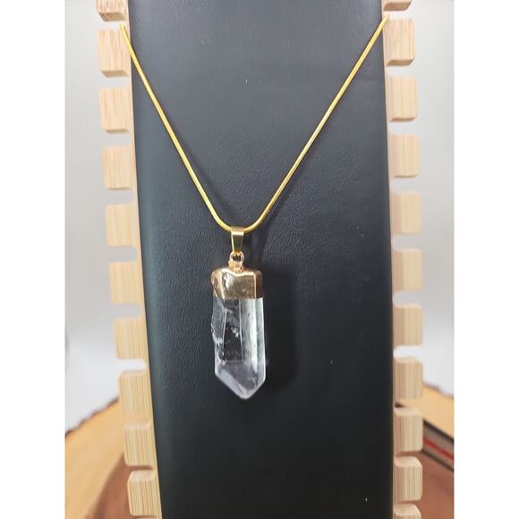 Raw Quartz Crystal Necklace 16in Chain - Picture 2 of 8